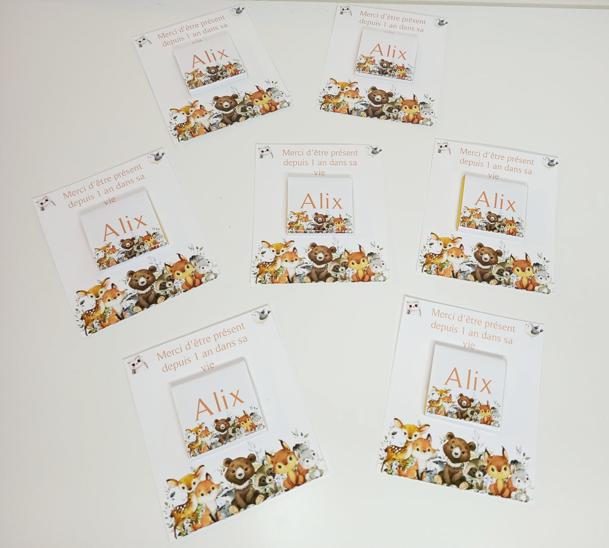 Carte de remerciement personnalisé avec petit chocolat personnalisé(x4)