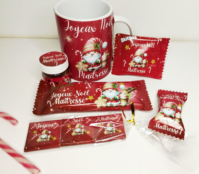 Mug gourmand de Noël personnalisée pour maître, maîtresse, nounou