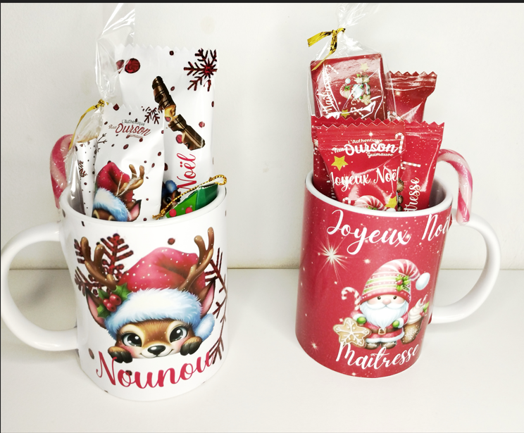 Mug gourmand de Noël personnalisée pour maître, maîtresse, nounou
