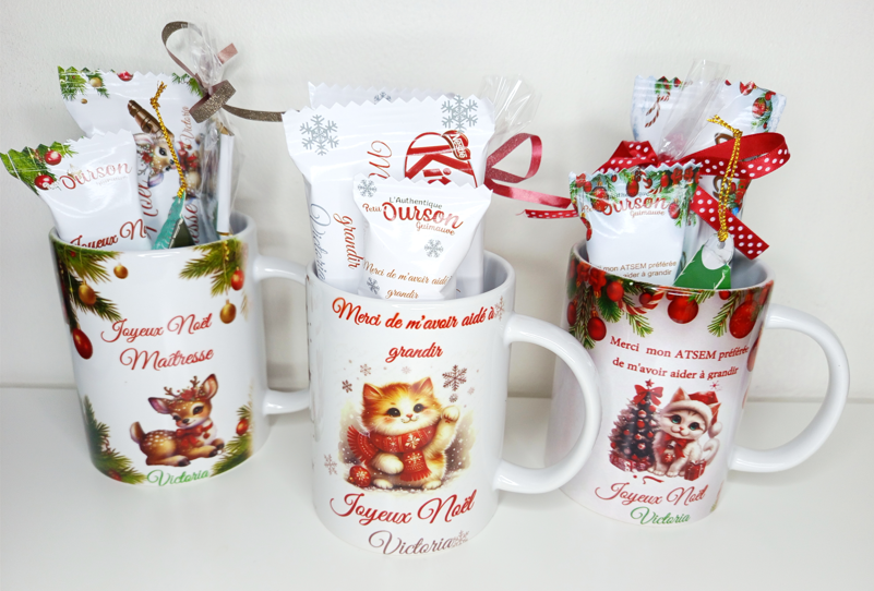Mug gourmand de Noël personnalisée pour maître, maîtresse, nounou