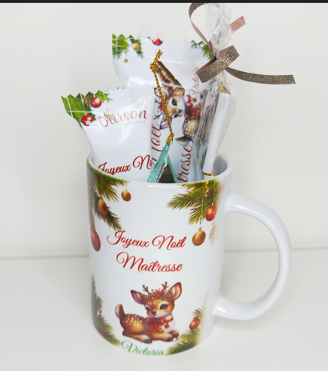 Mug gourmand de Noël personnalisée pour maître, maîtresse, nounou