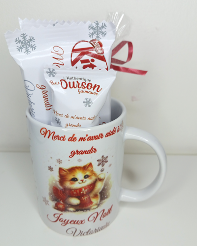 Mug gourmand de Noël personnalisée pour maître, maîtresse, nounou