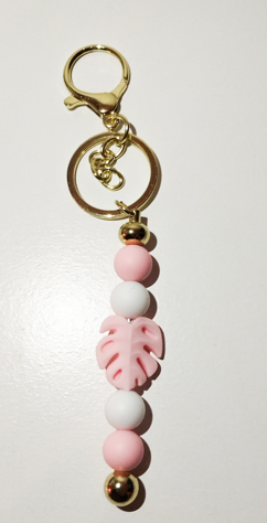 Porte-clés personnalisé en bois, silicone et perles crochet