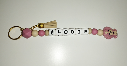 Porte-clés personnalisé en bois, silicone et perles crochet