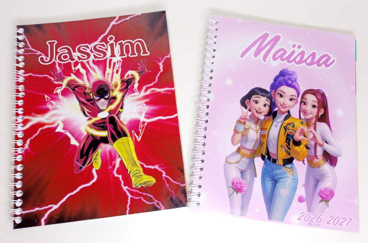 Cahier de texte personnalisé | Prénom | Couverture plastifiée | Thème au choix | Fourniture rentrée scolaire | Cadeau enfant