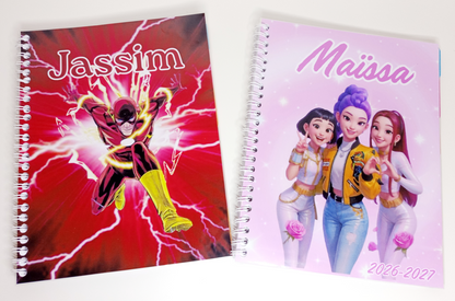 Cahier de texte personnalisé | Prénom | Couverture plastifiée | Thème au choix | Fourniture rentrée scolaire | Cadeau enfant