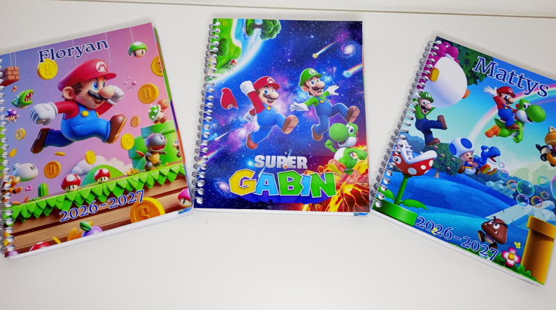 Cahier de texte personnalisé | Prénom | Couverture plastifiée | Thème au choix | Fourniture rentrée scolaire | Cadeau enfant