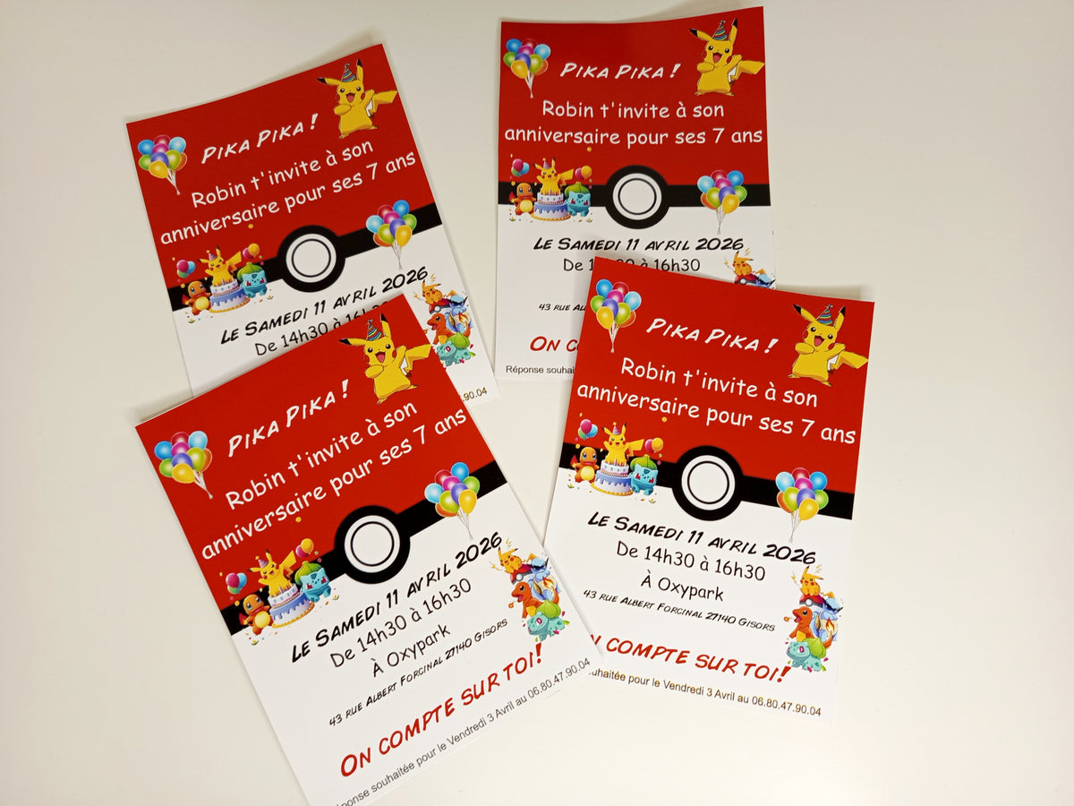 Carte d'invitation anniversaire personnalisées pour anniversaire, baptême, mariage, EVJF (x4)